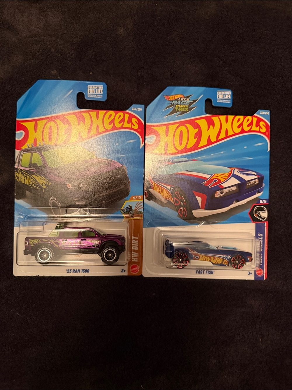Mattel Hot Wheels Purple '23 RAM 1500 & Blue Fast Fish super & reg treasure hunt